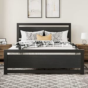 merrland queen size bed frame with wood headboard and footboard, solid and stable, no box spring needed, easy assembly, noise free, black