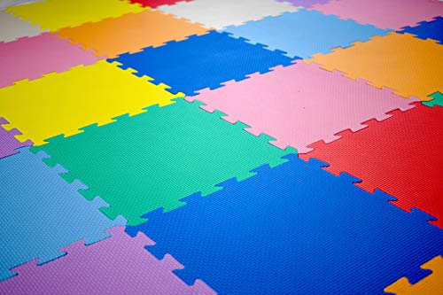 KC Cubs Soft & Safe Non-Toxic Children’s Interlocking Multicolor Exercise Puzzle EVA Play Foam Mat for Kids’s Floor & Nursery Room, 36 Tiles, 9 Colors, 11.5” x 11.5”, 54 Borders (EVA002)