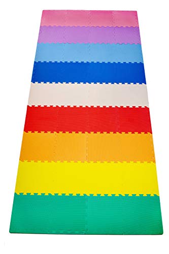 KC Cubs Soft & Safe Non-Toxic Children’s Interlocking Multicolor Exercise Puzzle EVA Play Foam Mat for Kids’s Floor & Nursery Room, 36 Tiles, 9 Colors, 11.5” x 11.5”, 54 Borders (EVA002)