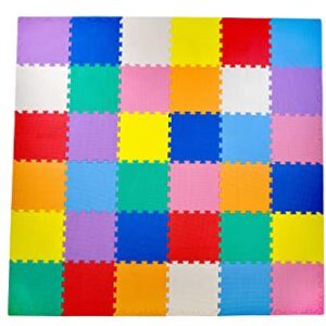 KC Cubs Soft & Safe Non-Toxic Children’s Interlocking Multicolor Exercise Puzzle EVA Play Foam Mat for Kids’s Floor & Nursery Room, 36 Tiles, 9 Colors, 11.5” x 11.5”, 54 Borders (EVA002)