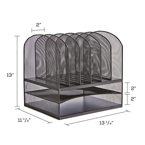 Safco Products Onyx Mesh 2 Tray/6 Sorter. School, Office, Home Desktop Organizer - Durable Steel Mesh Construction - Space-Saving Functionality - 13x13.3x11.4" - Black Powder Coat Finish