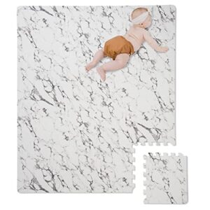 nora's nursery baby foam play mat - foam floor tiles - baby mat for floor - foam playmat for babies & toddlers - interlocking floor mats for nursery and playroom - eva foam mat - 48x48 - marble design