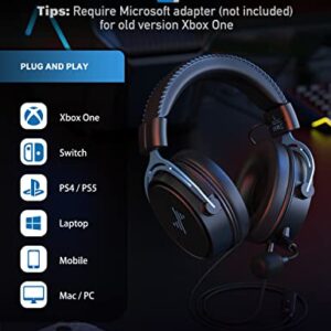 Gaming Headset for PS4 PC Xbox 1 PS5 Controller, Noise Cancelling Over Ear Headphones with Mic, Surround Sound Wired Gamer Headsets for Computer Laptop Mac Nintendo NES Games