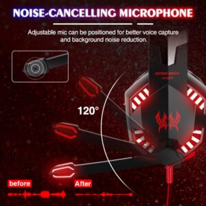 VersionTECH. G2000 Gaming Headset, Bass Surround Gaming Headphones with Noise Cancelling Mic, LED Lights, Soft Memory Earmuffs for PS5/ PS4/ Xbox One Controller/Laptop/PC/Mac/Nintendo NES Games-Red