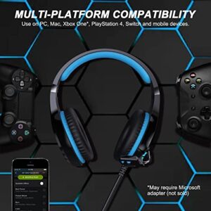 NPET HS10 Stereo Gaming Headset for PS4 PC Xbox One PS5 Controller, Noise Cancelling Over Ear Headphones with Mic,LED Light, Bass Surround, Soft Memory Earmuffs for Laptop Mac Nintendo NES Games