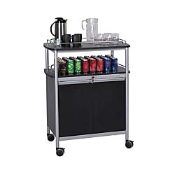 safco products mobile beverage cart 8964bl, black, 75 lbs. capacity, contemporary design, swivel wheels