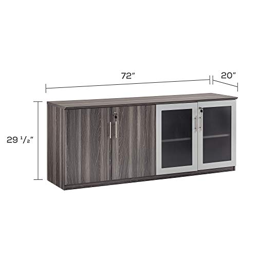 Safco Products Medina Modern Office Storage Wall Cabinet with Wood and Glass Doors, 72"W x 20"D x 29 1/2"H, Gray Steel