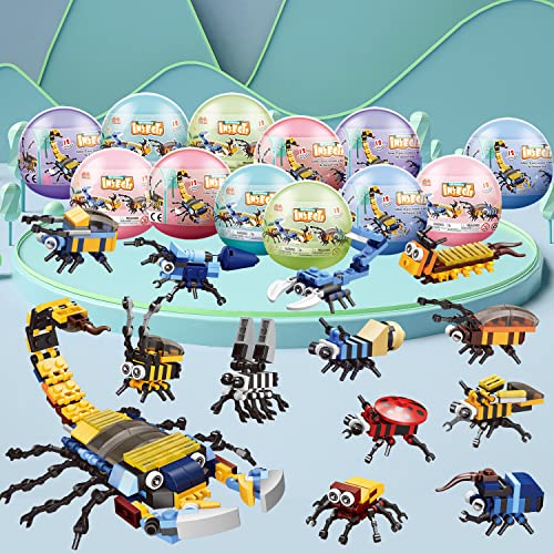 WINGIFT 12 Pcs Scorpion Building Blocks Set-12 in 1 Pre Filled Easter Eggs, Egg Surprise Animal Toys, Easter Egg Hunting,Easter Basket Stuffers,Party Favor for Kids,Birthday,Goodie Bag,Carnival Prizes