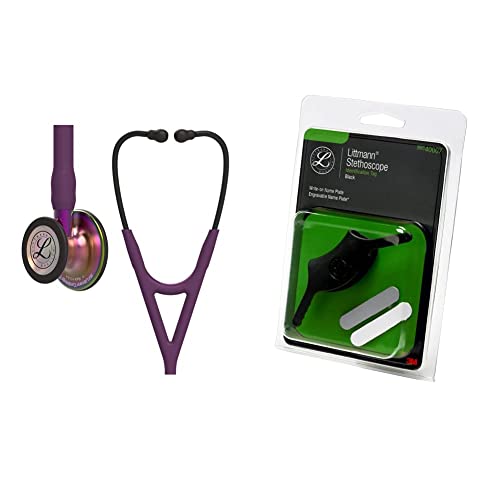 3M Littmann Cardiology IV Diagnostic Stethoscope, Rainbow-Finish Chestpiece, Plum Tube, Violet Stem and Black Headset, 27 inch, 6205 & 40007 Stethoscope Identification Tag, Black
