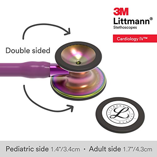 3M Littmann Cardiology IV Diagnostic Stethoscope, Rainbow-Finish Chestpiece, Plum Tube, Violet Stem and Black Headset, 27 inch, 6205 & 40007 Stethoscope Identification Tag, Black