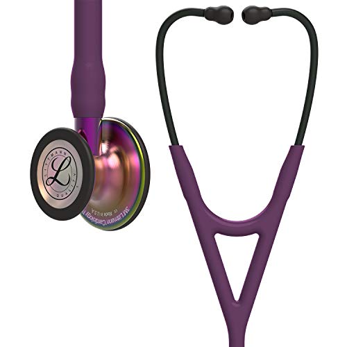 3M Littmann Cardiology IV Diagnostic Stethoscope, Rainbow-Finish Chestpiece, Plum Tube, Violet Stem and Black Headset, 27 inch, 6205 & 40007 Stethoscope Identification Tag, Black
