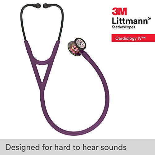 3M Littmann Cardiology IV Diagnostic Stethoscope, Rainbow-Finish Chestpiece, Plum Tube, Violet Stem and Black Headset, 27 inch, 6205 & 40007 Stethoscope Identification Tag, Black