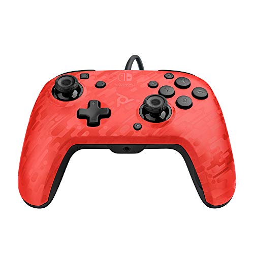 PDP Gaming Faceoff Deluxe+ Wired Switch Pro Controller - Officially Licensed by Nintendo - Customizable gamepad buttons, sticks, triggers, and paddles - Ergonomic Controllers - Red Camo / Camouflage