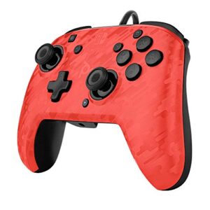 PDP Gaming Faceoff Deluxe+ Wired Switch Pro Controller - Officially Licensed by Nintendo - Customizable gamepad buttons, sticks, triggers, and paddles - Ergonomic Controllers - Red Camo / Camouflage