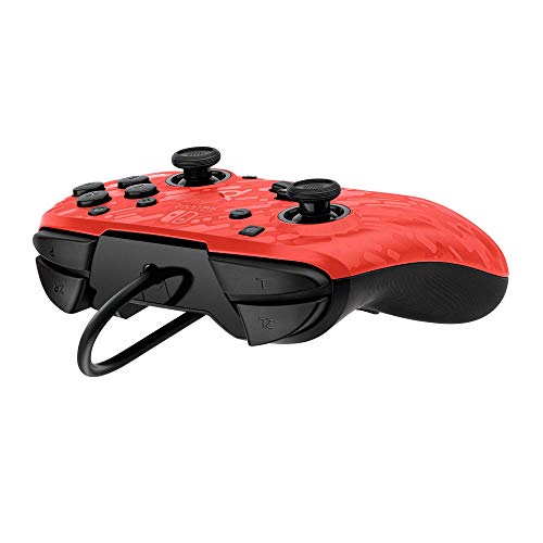 PDP Gaming Faceoff Deluxe+ Wired Switch Pro Controller - Officially Licensed by Nintendo - Customizable gamepad buttons, sticks, triggers, and paddles - Ergonomic Controllers - Red Camo / Camouflage