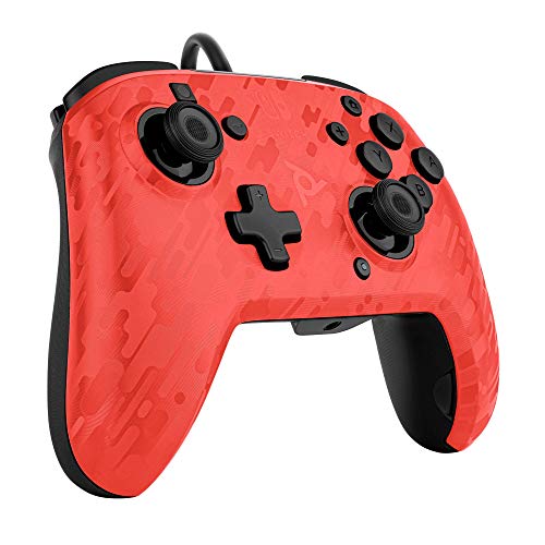 PDP Gaming Faceoff Deluxe+ Wired Switch Pro Controller - Officially Licensed by Nintendo - Customizable gamepad buttons, sticks, triggers, and paddles - Ergonomic Controllers - Red Camo / Camouflage