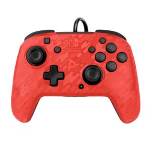 PDP Gaming Faceoff Deluxe+ Wired Switch Pro Controller - Officially Licensed by Nintendo - Customizable gamepad buttons, sticks, triggers, and paddles - Ergonomic Controllers - Red Camo / Camouflage