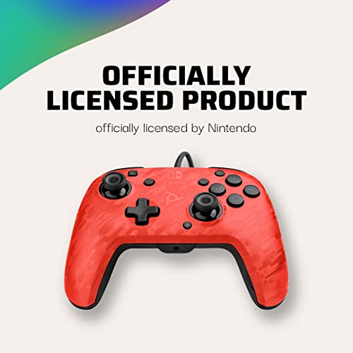 PDP Gaming Faceoff Deluxe+ Wired Switch Pro Controller - Officially Licensed by Nintendo - Customizable gamepad buttons, sticks, triggers, and paddles - Ergonomic Controllers - Red Camo / Camouflage