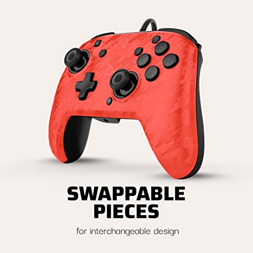 PDP Gaming Faceoff Deluxe+ Wired Switch Pro Controller - Officially Licensed by Nintendo - Customizable gamepad buttons, sticks, triggers, and paddles - Ergonomic Controllers - Red Camo / Camouflage