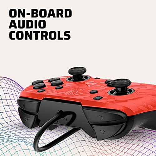 PDP Gaming Faceoff Deluxe+ Wired Switch Pro Controller - Officially Licensed by Nintendo - Customizable gamepad buttons, sticks, triggers, and paddles - Ergonomic Controllers - Red Camo / Camouflage