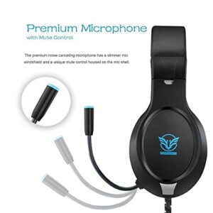 Gaming Headset for Nintendo Switch, Xbox One, PS4, PS5, Bass Surround and Noise Cancelling with Flexible Mic, 3.5mm Wired Adjustable Over-Ear Headphones for Laptop PC iPad Smartphones (Blue-Black)