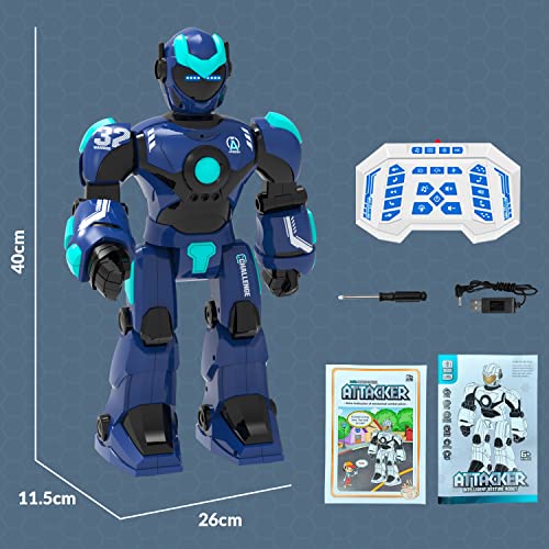 STEMTRON RC Robot Toy, Smart Robot 2.4GHz Intelligent Voice Controlled Robot Gesture Sensing Remote Control Robot for Kids Age 6 7 8 9 10 12 Year Old Boys Girls Birthday Gift Present (Blue)