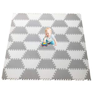 red suricata playspot foam hexamat – geo interlocking baby play mat - baby playmat for kids, infants & toddlers – 79” x 60” or 74” x 63” rubber foam floor puzzle mats tiles (ghost white/grey