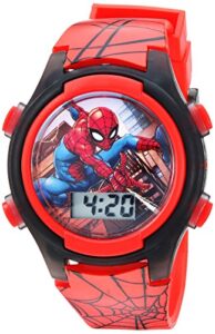 accutime kids marvel spider-man digital quartz plastic watch for boys & girls with lcd display, red/black (model: spd3515a)