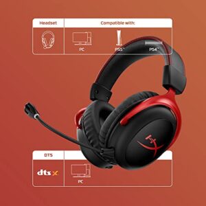 HyperX Cloud II Wireless - Gaming Headset for PC, PS4/PS5, Nintendo Switch, Long Lasting Battery Up to 30 Hours, 7.1 Surround Sound, Memory Foam, Detachable Noise Cancelling Microphone, Mic Monitoring