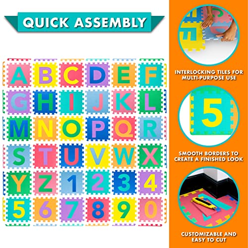 ProSource Kids Puzzle Alphabet, Numbers, 36 Tiles and Edges Play Mat, 12" by 12",Abc & 123