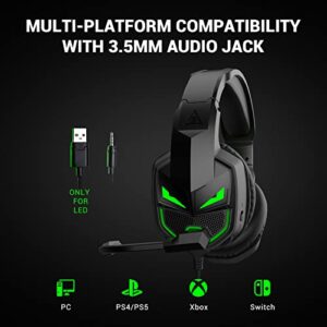 EKSA [2023 New] Fenrir Gaming Headset with Microphone for PS4 PC Xbox one PS5 Switch Laptop, Over Ear Headphones Wired with Noise Cancelling Mic, 3.5m Audio Jack, 50mm Stereo Drivers, Led Light