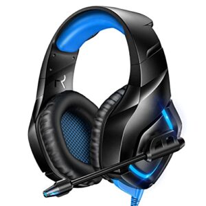 gaming headset ps4 headset with 7.1 surround sound, xbox one headset with noise canceling mic & rgb led light, pc gaming headset over ear headphones compatible for nintendo switch, laptop, mac