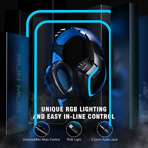 Gaming Headset PS4 Headset with 7.1 Surround Sound, Xbox One Headset with Noise Canceling Mic & RGB LED Light, PC Gaming Headset Over Ear Headphones Compatible for Nintendo Switch, Laptop, Mac