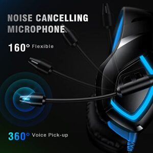 Gaming Headset PS4 Headset with 7.1 Surround Sound, Xbox One Headset with Noise Canceling Mic & RGB LED Light, PC Gaming Headset Over Ear Headphones Compatible for Nintendo Switch, Laptop, Mac