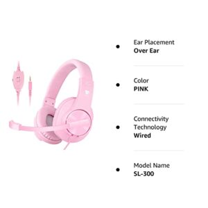 Gaming Headset for PS5,PS4,Xbox,PC, Kids Headphones with Mic for School Supplies,Pink Headphones Wired for Girls,Headset for Nintendo Switch,Pink Headset (Pink)