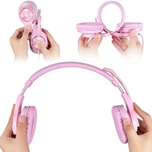 Gaming Headset for PS5,PS4,Xbox,PC, Kids Headphones with Mic for School Supplies,Pink Headphones Wired for Girls,Headset for Nintendo Switch,Pink Headset (Pink)