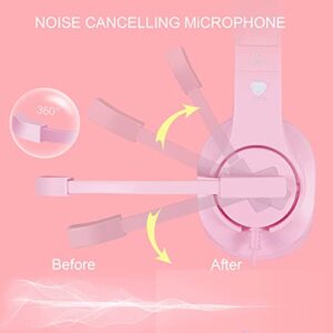 Gaming Headset for PS5,PS4,Xbox,PC, Kids Headphones with Mic for School Supplies,Pink Headphones Wired for Girls,Headset for Nintendo Switch,Pink Headset (Pink)