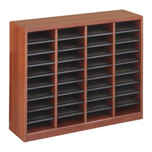 safco products e-z stor wood literature organizer, 36 compartment, 9321cy, cherry, durable construction, removable shelves, plastic label holders
