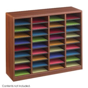 Safco Products E-Z Stor Wood Literature Organizer, 36 Compartment, 9321CY, Cherry, Durable Construction, Removable Shelves, Plastic Label Holders