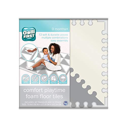 Gelli Mat - Comfort Playtime Foam - 72 Piece Baby Play Mat Interlocking Foam Floor Tiles - Grey/White. Multiple Creative Designs. Water-Resistant, Non-Toxic, Hypoallergenic. Great for any Room!