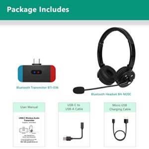 Giveet Wireless Gaming Headset Set w/USB-C Audio Dongle Compatible with Nintendo Switch Lite, Bluetooth Over Ear Headphones for PS4, PC, Plug n Play, 40ms Low Latency, in-Game Voice Chat