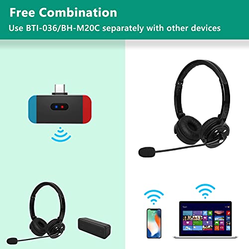 Giveet Wireless Gaming Headset Set w/USB-C Audio Dongle Compatible with Nintendo Switch Lite, Bluetooth Over Ear Headphones for PS4, PC, Plug n Play, 40ms Low Latency, in-Game Voice Chat