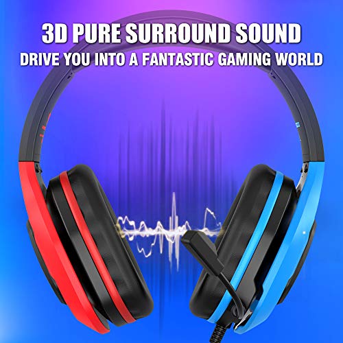 BENGOO G9500 Gaming Headset Headphones for PS4 Xbox One PC Controller, Over Ear Headphones with 720° Noise Cancelling Mic, Bicolor LED Light, Soft Memory Earmuffs for Gamecube Super Nintendo PS5
