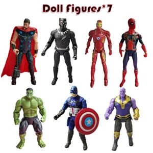 7 Pcs Marvel Avengers Toy Set Action Figures-Spiderman,Thanos, Hulk,Thor,Iron Man,Captain America,Black Panther Collectible Figures Gift for Children Obsessed with Character Collections