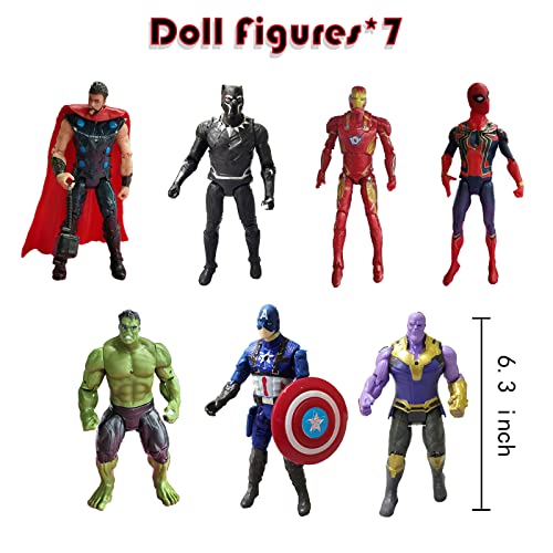 7 Pcs Marvel Avengers Toy Set Action Figures-Spiderman,Thanos, Hulk,Thor,Iron Man,Captain America,Black Panther Collectible Figures Gift for Children Obsessed with Character Collections