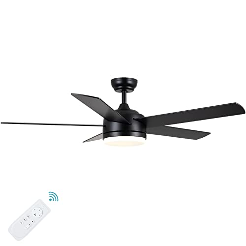 YUHAO 52 inch Black Ceiling Fan with Lights and Remote Control,Dimmable tri-Color temperatures LED,Quiet Reversible Motor,5 Blades Modern Ceiling Fans for Indoor.