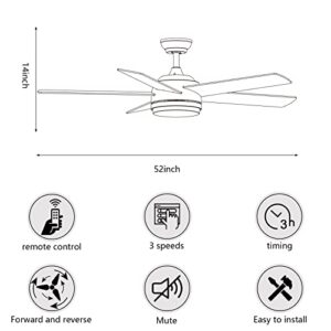 YUHAO 52 inch Black Ceiling Fan with Lights and Remote Control,Dimmable tri-Color temperatures LED,Quiet Reversible Motor,5 Blades Modern Ceiling Fans for Indoor.