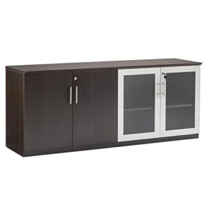 Mayline MVLCLDC Medina Low Wall Cabinet with Wood and Glass Doors, 72"W, Mocha Laminate