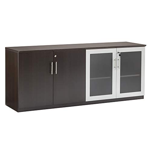 Mayline MVLCLDC Medina Low Wall Cabinet with Wood and Glass Doors, 72"W, Mocha Laminate