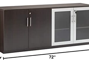 Mayline MVLCLDC Medina Low Wall Cabinet with Wood and Glass Doors, 72"W, Mocha Laminate